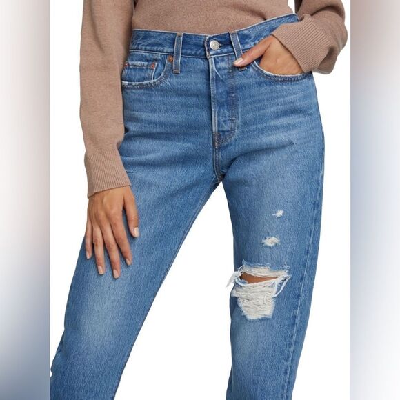 Levi’s Wedgie Icon High-Rise Ripped Icon Jeans Medium Wash Athens Asleep Size 24 - Picture 6 of 11